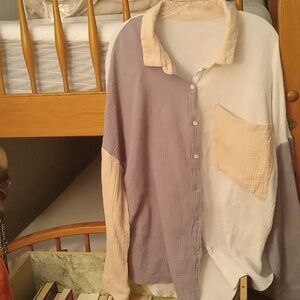 New 💯 % Cotton Colorblock Button Up Oversized 2X